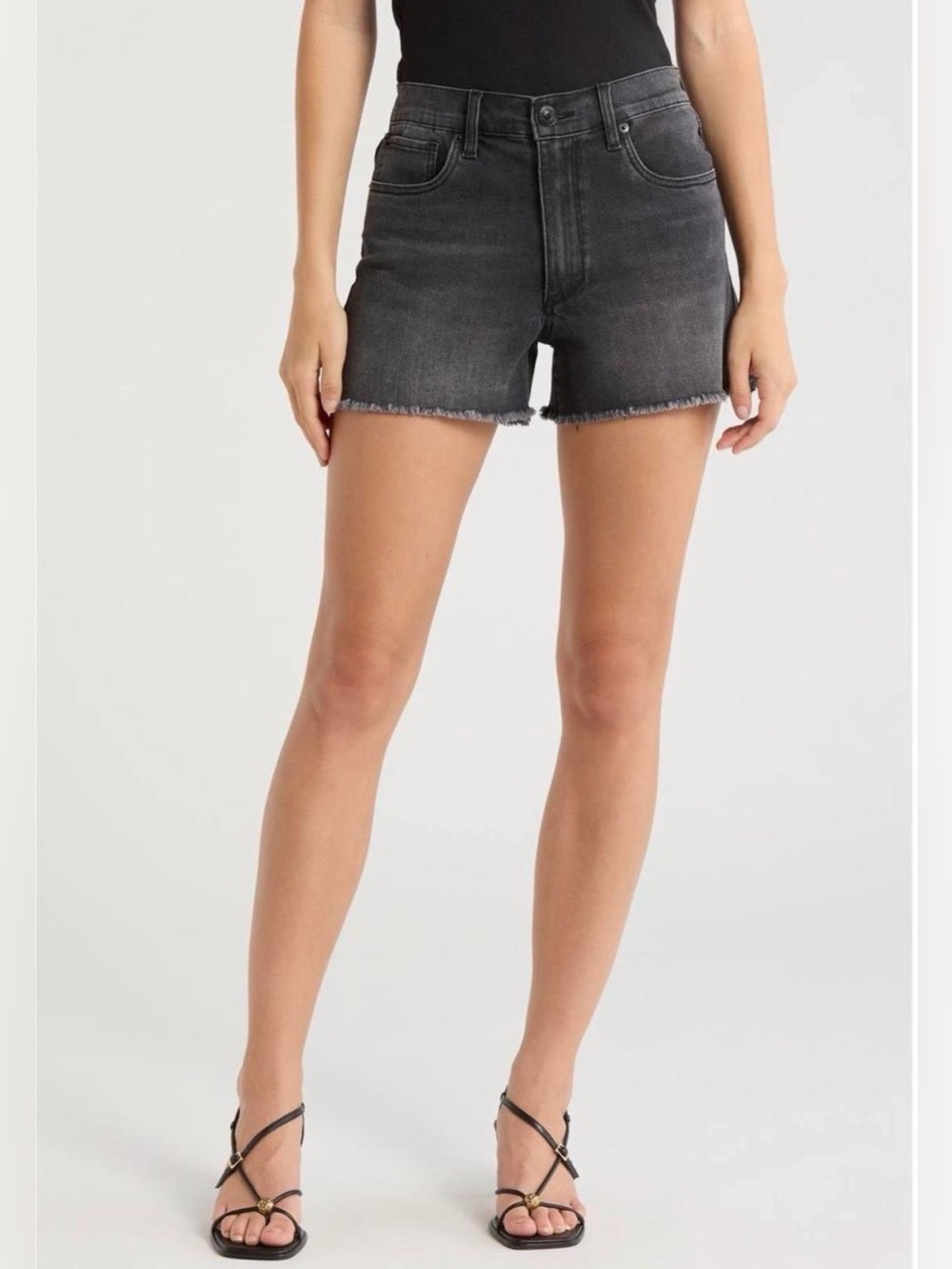 STS Blue Washed Black High-Rise Frayed Denim Shorts